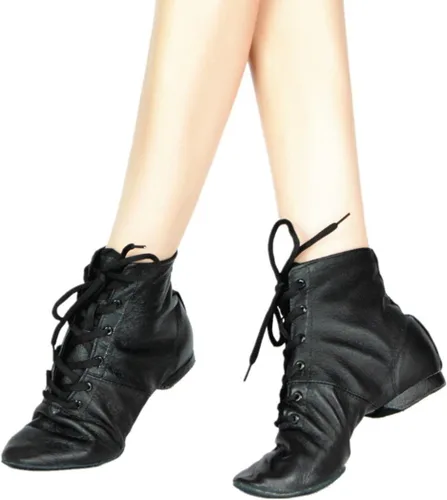 Vista 2 de Cheapdancing Zapatos de baile de práctica de cuero para mujer, botas altas de suela suave, color negro