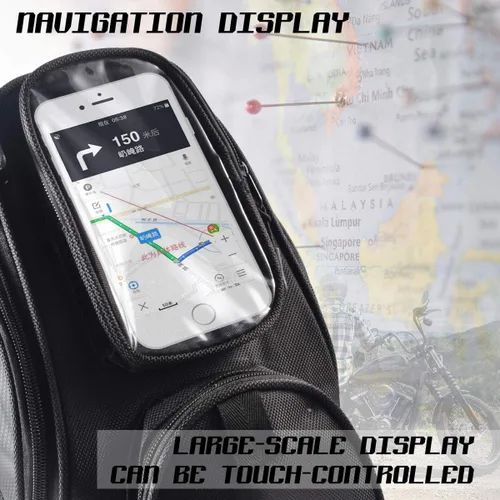 Vista 5 de KATUR Bolsa para tanque de combustible de gasolina para motocicleta, tela Oxford impermeable con fuerte bolsa magnética compatible con Harley Honda