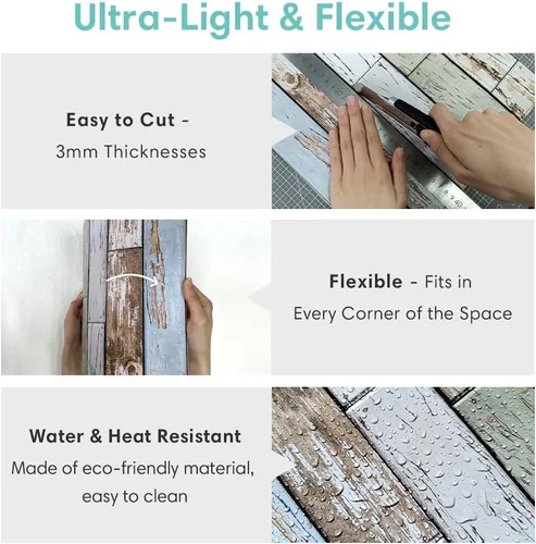 Vista 5 de Commomy 3D Wall Panels Self-Adhesive Wood Effect Pack of 10 30 x 30 cm
