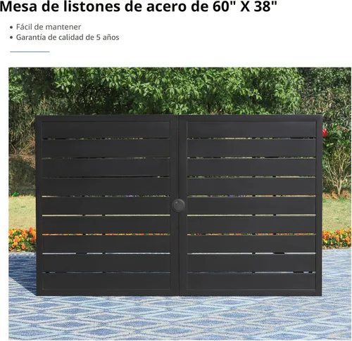 Vista 4 de MFSTUDIO Juego de comedor de patio de 7 piezas, mesa rectangular de 60 Patrón de rayas a