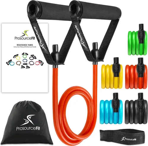 Vista 2 de ProsourceFit Juego de bandas de resistencia de látex apilables de alta calidad con asas de agarre cómodo, anclaje de puerta y barra de dominadas