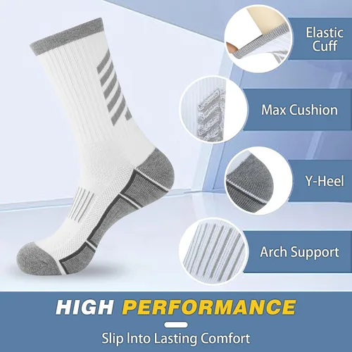 Vista 5 de COOVAN Calcetines deportivos para hombre que absorben la humedad, calcetines de trabajo acolchados resistentes con talón y punta reforzados (6 pares)