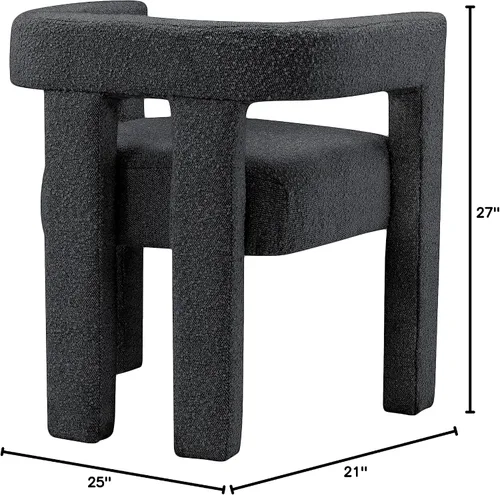Vista 3 de Meridian Furniture Colección Athena Moderna Contemporánea Silla de Acento Comedor Tapizada en Tela Boucle, 25" An x 21" Pr x 27" Al, Negro