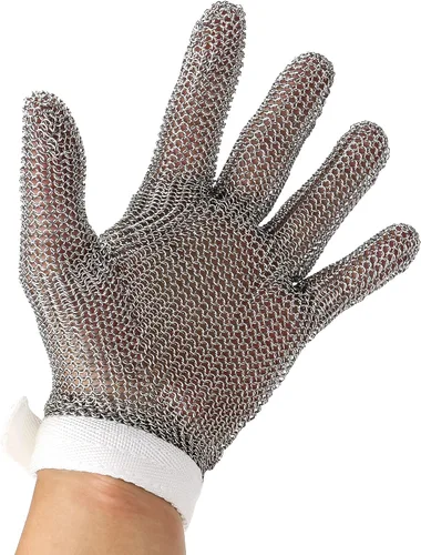 Vista 6 de Guante de Chainmail resistente al corte, Guante de protección de mano de acero inoxidable 316 de grado alimenticio, Guante de corte de malla Naranja