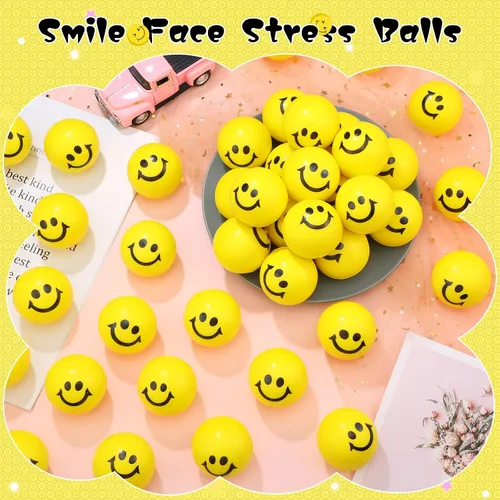 Vista 5 de Vinsot 100 bolas de estrés de cara sonriente a granel de 2 pulgadas, mini juguetes de espuma para el regreso a clases, recompensas para el aula