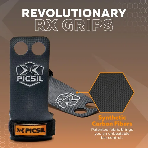 Vista 2 de PICSIL - RX Grips Puños sintéticos para entrenamiento y gimnasia Fibra de carbono ultra resistente para entrenamiento cruzado Ayuda a prevenir