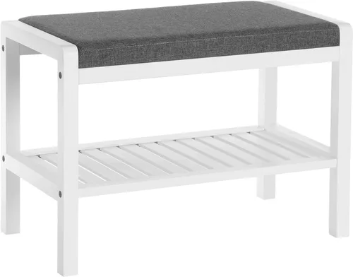 Vista 8 de SONGMICS Zapatero con asiento acolchado tapizado, estante de almacenamiento, organizador de zapatos, soporta hasta 350 libras, ideal para entrada