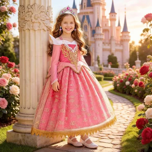 Vista 2 de Disfraz de princesa para niñas, trajes de vestir rosas