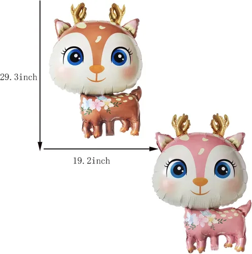 Vista 2 de 4 globos de animales del bosque, globos de dibujos animados en forma de ciervo para decoración de fiesta de cumpleaños de niños con temática