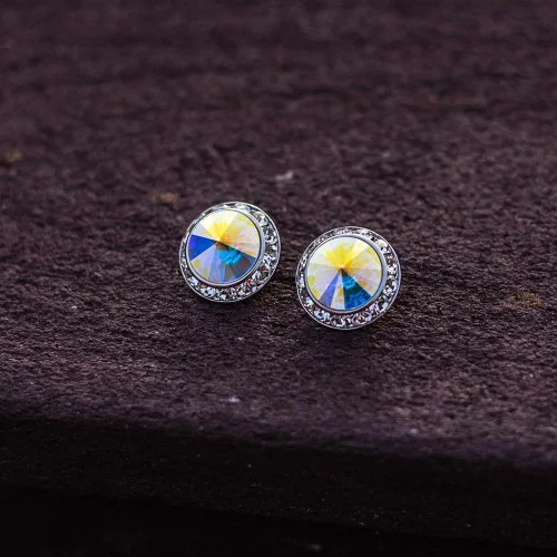 Vista 4 de PammyJ Aurora Borealis - Pendientes redondos de cristal (0.591 in), Cristal