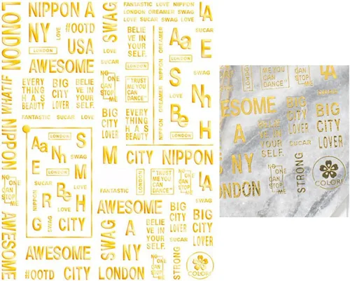 Vista 2 de 6 hojas de calcomanías de arte de uñas con letras inglesas en 3D, suministros autoadhesivos, decoración de diseño de uñas para decoración