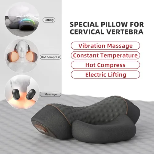 Vista 7 de Masajeador de tracción de almohada 2025 nuevo para joroba cervical - Almohada cervical 3 en 1 con terapia de calor, espuma viscoelástica para alivio