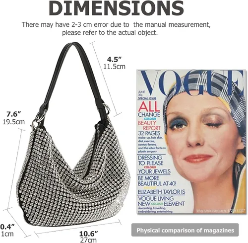 Vista 3 de Sweetovo Bolso cruzado con diamantes de imitación de cristal brillante para mujer 2023 con cadena larga para fiesta, porno y boda, plateado