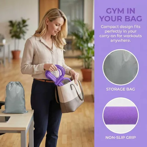 Vista 4 de Banda de resistencia mejorada para pedal – Extractor de tobillo de pedal de 6 tubos con mango y bolsa de almacenamiento para entrenamiento