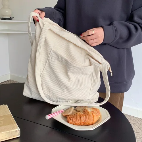 Vista 7 de WantGor Bolso de mano de pana para mujeres, bolsos de hombro estilo hobo grandes, bolsos casuales de gran capacidad para compras y trabajo