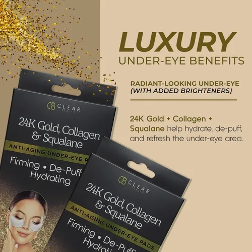 Vista 5 de Clear Beauty, Parches para debajo de los ojos de oro de 24 quilates y colágeno para ojeras y ojos hinchados, reafirmantes e hidratantes