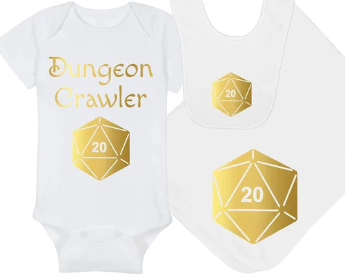 Vista 18 de Dungeon Crawler with Dice - Gaming Baby Onesie - Hat - Blanket - Bib Package Combinations