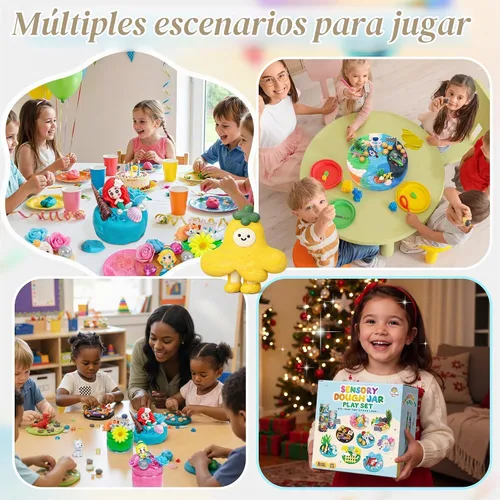 Vista 8 de Paquete de 8 tarros de masa sensoriales, kit de juego reutilizable