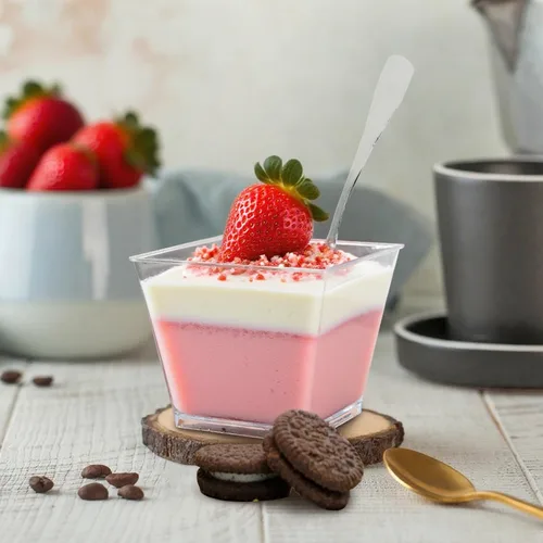 Vista 5 de 100 tazas de postre de plástico de 4 onzas con cucharas, desechables