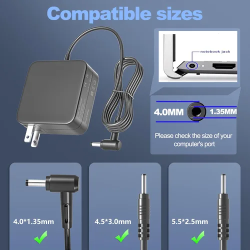 Vista 2 de Cargador para portátil de 65 W y 45 W compatible con Asus Vivobook 14 15 17 F412 F512 X512 F412DA F512JA F512FA X512FA X512DA, Flip 14 15 16 S13 S14