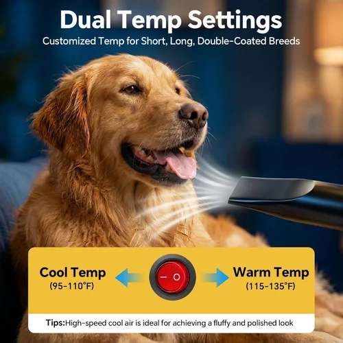 Vista 6 de Secador de pelo para perros de alta velocidad 5.2HP/3800W, temperatura ajustable continua, secadora de pelo para perros, secador de pelo