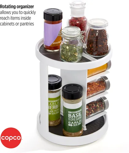 Vista 5 de Copco Tocadiscos de vitaminas de 2 niveles blanco y gris con 6 cunas para vitaminas, suplementos, etc. con agarre antideslizante y capas apiladas