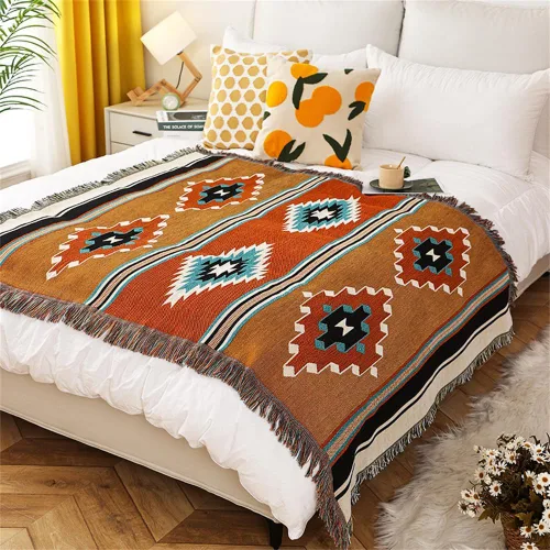 Vista 4 de Homesy - Mantas boho del suroeste, manta reversible verde azteca del suroeste para mueble, silla, sofá, hogar, uso exterior, playa, auto, carpa