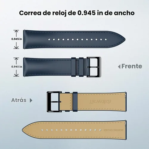 Vista 3 de Ticwatch Pro 5 - Correa de repuesto para reloj inteligente de 0.945 in de ancho, correa de reloj de piel de liberación rápida, correa de reloj Smart