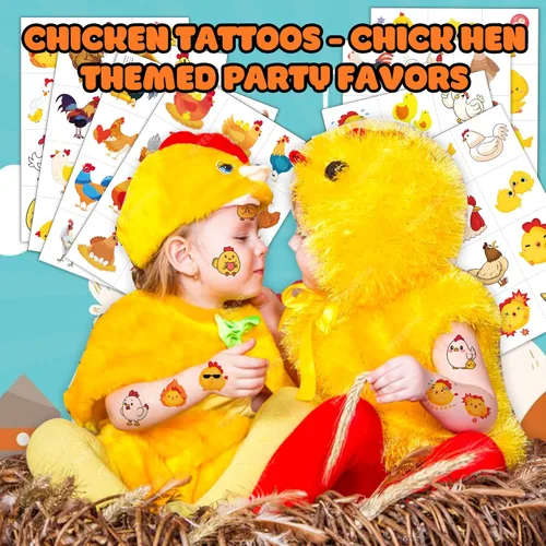 Vista 4 de 80 tatuajes temporales de pollo para niños, recuerdos de fiesta de cumpleaños de animales de granja, bonitos suministros temáticos de granero