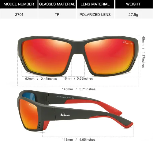 Vista 2 de Bevi Gafas de sol deportivas polarizadas ultraligeras TR90, lentes de montura flexibles y duraderas para hombres y mujeres