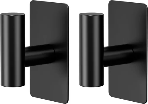 Vista 8 de GWAAZXGZ Ganchos para toallas de baño, paquete de 2, acabado negro mate, ganchos de pared adhesivos de acero inoxidable en forma de T para batas