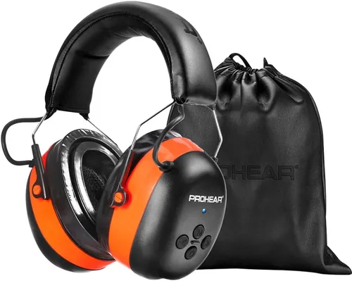 Vista 12 de PROHEAR Auriculares de protección auditiva Bluetooth 5.0 037 con batería recargable de 1100 mAh, 25 dB NRR de reducción de ruido con tiempo de negro