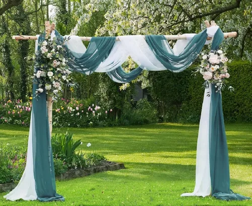 Vista 31 de Warm Home Designs Paquete de Tela para Arco de Boda Tiene 2 Scarves de 216 Pulgadas (18 Pies) en Tela Azul Marino y Blanco para Ceremonia de Boda