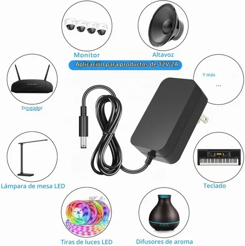 Vista 4 de Adaptador de corriente DC12 V 2A, SANSUN transformadores de AC100-240 V a DC12 V, fuente de poder de conmutación para tiras de luces LED de 12 V
