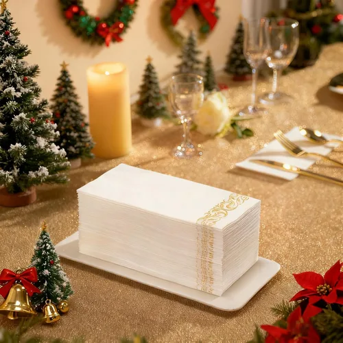 Vista 3 de Paquete de 200 toallas desechables para invitados, toallas de mano suaves y desechables, servilletas de baño decorativas para fiestas, cenas, bodas