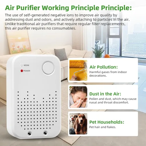 Vista 7 de Ionizadores de aire enchufables, paquete de 2 unidades sin filtro, purificadores de aire portátiles silenciosos para dormitorio, cocina, baño