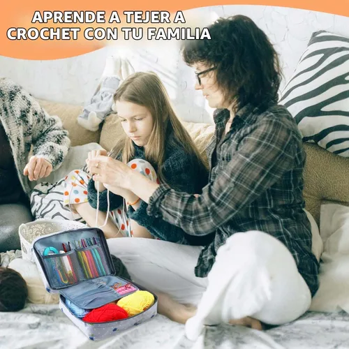 Vista 7 de HATINXIA Kit de 58 piezas de ganchillo para principiantes, juego de ganchos de ganchillo con hilo, kit de ganchillo portátil para principiantes Azul