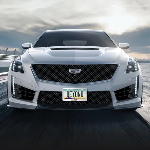 Vista 4 de iPick Image para Cadillac V Logo en 3D en espejo cromado marco de matrícula de metal