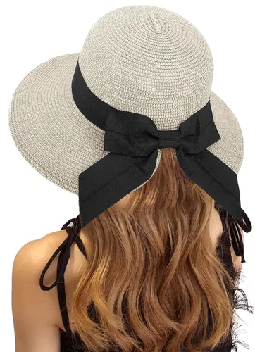 Vista 2 de YOLAI Sombreros de playa para mujer de ala ancha para el sol/sombrero UPF 50+ protector solar sombrero de verano para mujer Beige
