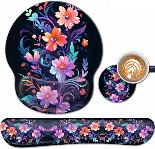 Vista 17 de Alfombrilla de mouse ergonómica para juegos con soporte de muñeca y teclado de espuma viscoelástica con base antideslizante para escritorio