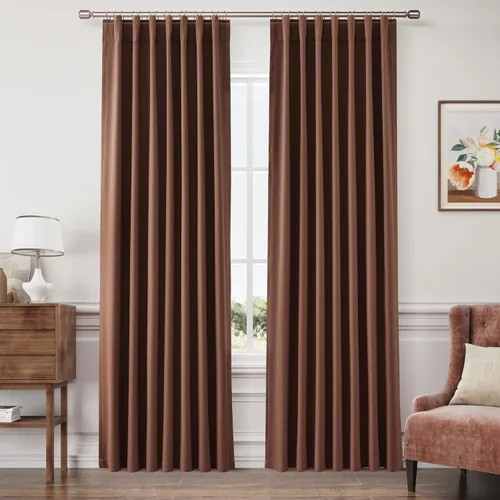 Vista 68 de Joywell - 2 cortinas de lino 100% opacas, con bolsillo para cortinero, trabilla trasera, cinta para ganchos y anillas con clip, con aislamiento