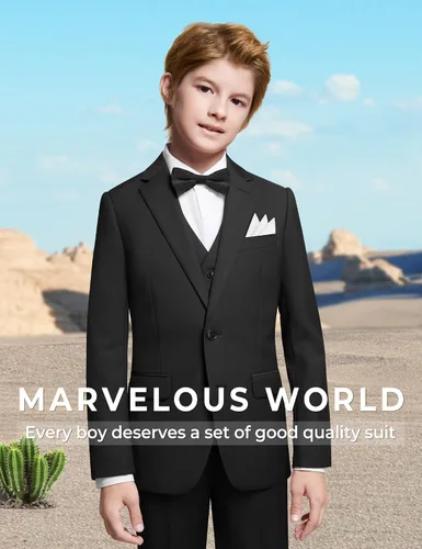 Vista 3 de Marvelous World - Conjunto de traje formal de corte entallado para niños, cintura ajustable
