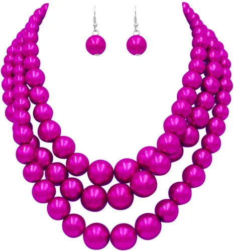 Vista 13 de Rosemarie & Jubalee Conjunto de joyería para mujer con 3 cadenas multicolores de perlas simuladas y aretes, regalo con collar, 45,7 cm + 7,6 cm