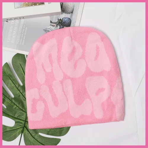 Vista 6 de MEA Culpa Gorro para mujer, gorro gráfico Y2k, gorro de ganchillo suave, sombrero de invierno para mujer, accesorios Y2K