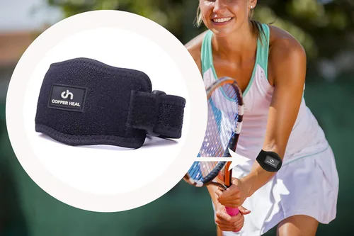Vista 5 de COPPER HEAL Codera (par) - Soporte ajustable para codo de tenis o epicóndilitis lateral mangas de brazo para hombres nervio rennis almohadillas