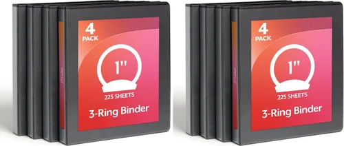 Vista 7 de Cardinal Carpeta económica de 3 anillos, 1 pulgada, vista de presentación, negro, capacidad para 225 hojas, antiadherente, sin PVC, paquete de 4