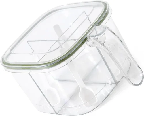 Vista 5 de TOPINCN Caja de condimentos con 4 compartimentos con tapa y 4 cucharas de servir, recipiente transparente para condimentos, contenedor de cocina