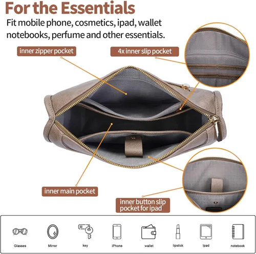 Vista 4 de Bolsos cruzados para mujer, de cuero vegano a la moda, con 2 correas ajustables, bolsos de hombro para mujer