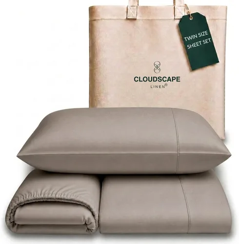 Vista 29 de Cloud Scape Linen - Juego de sábanas de algodón egipcio de doble capa, tamaño individual, tejido de satén de fibra larga, juego de 3 piezas, ropa