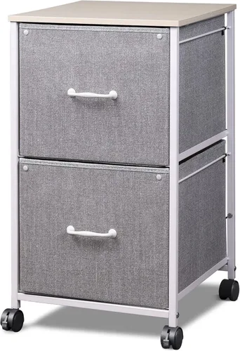 Vista 9 de DEVAISE Archivador móvil de 2 cajones, soporte para impresora rodante, archivador vertical de tela que se ajusta a tamaño A4 o carta para oficina